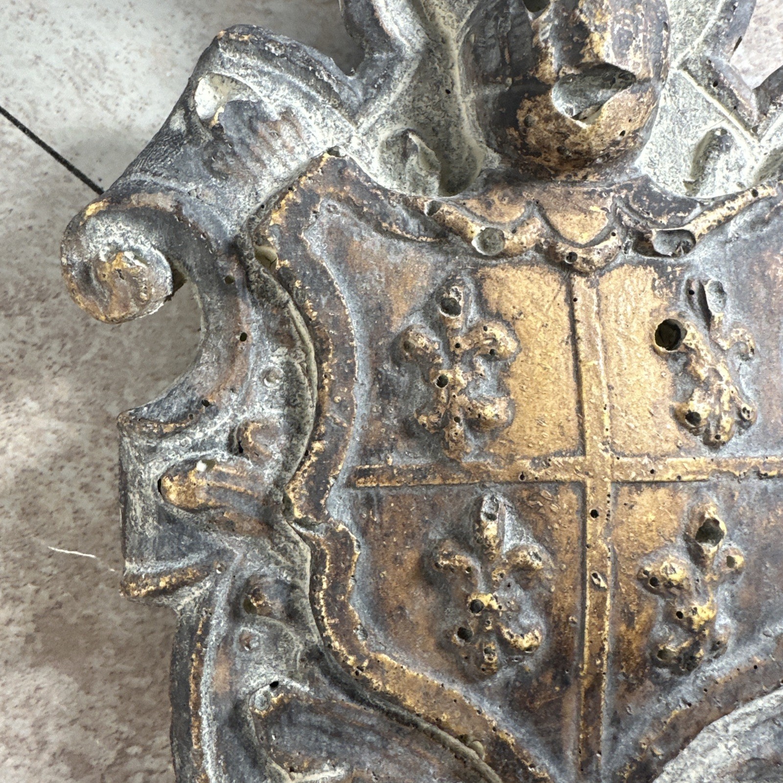 Antique Architectural Carved Plaster Coat Of Arms Cartouche UNION FUERZA