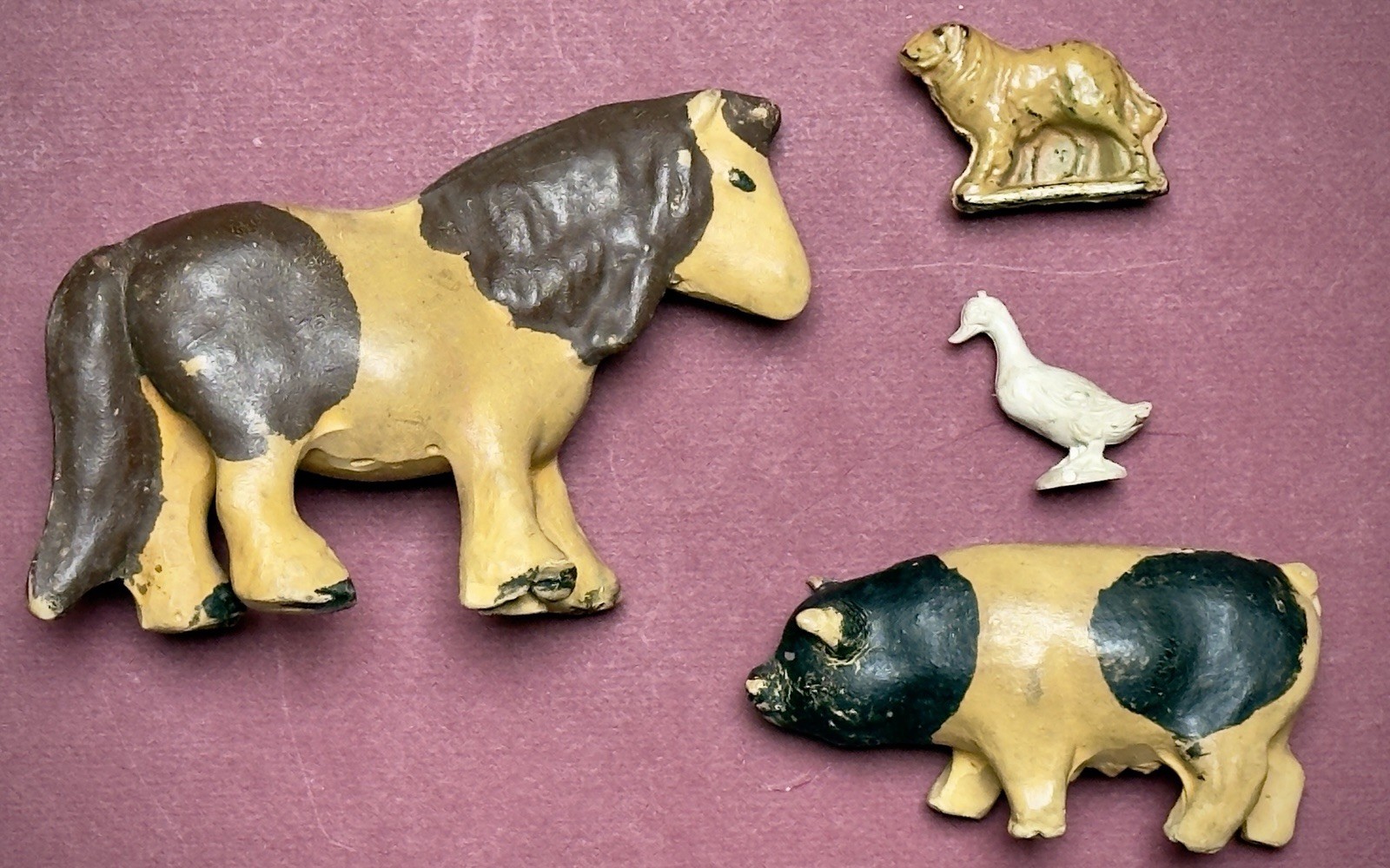 Antique Primitive Rubber Farm Animal Lot Horse Pig Duck Sheep Folk Art Toy