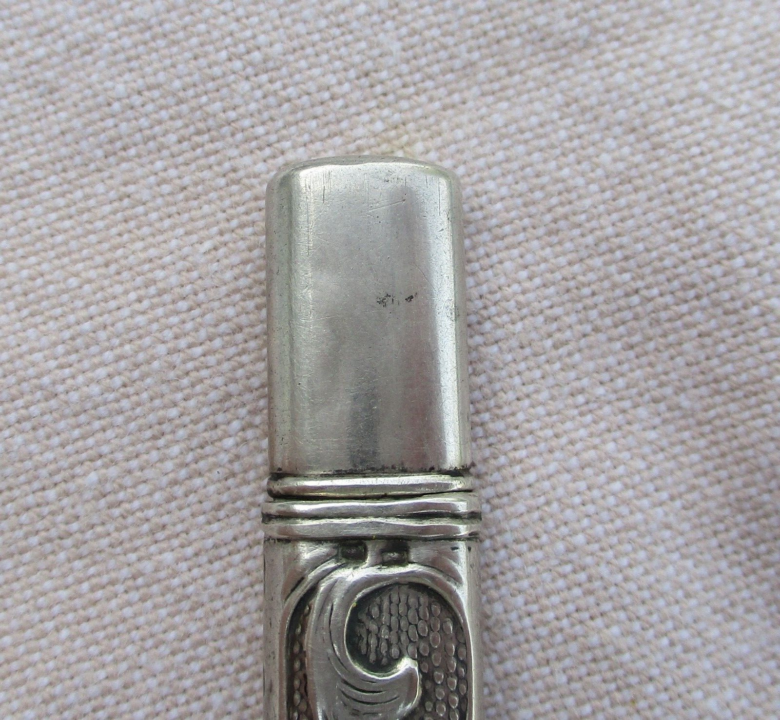 ANTIQUE FRENCH SOLID SILVER GUILLOCHE PENCIL HOLDER ART NOUVEAU MISTLETOE XIXthC