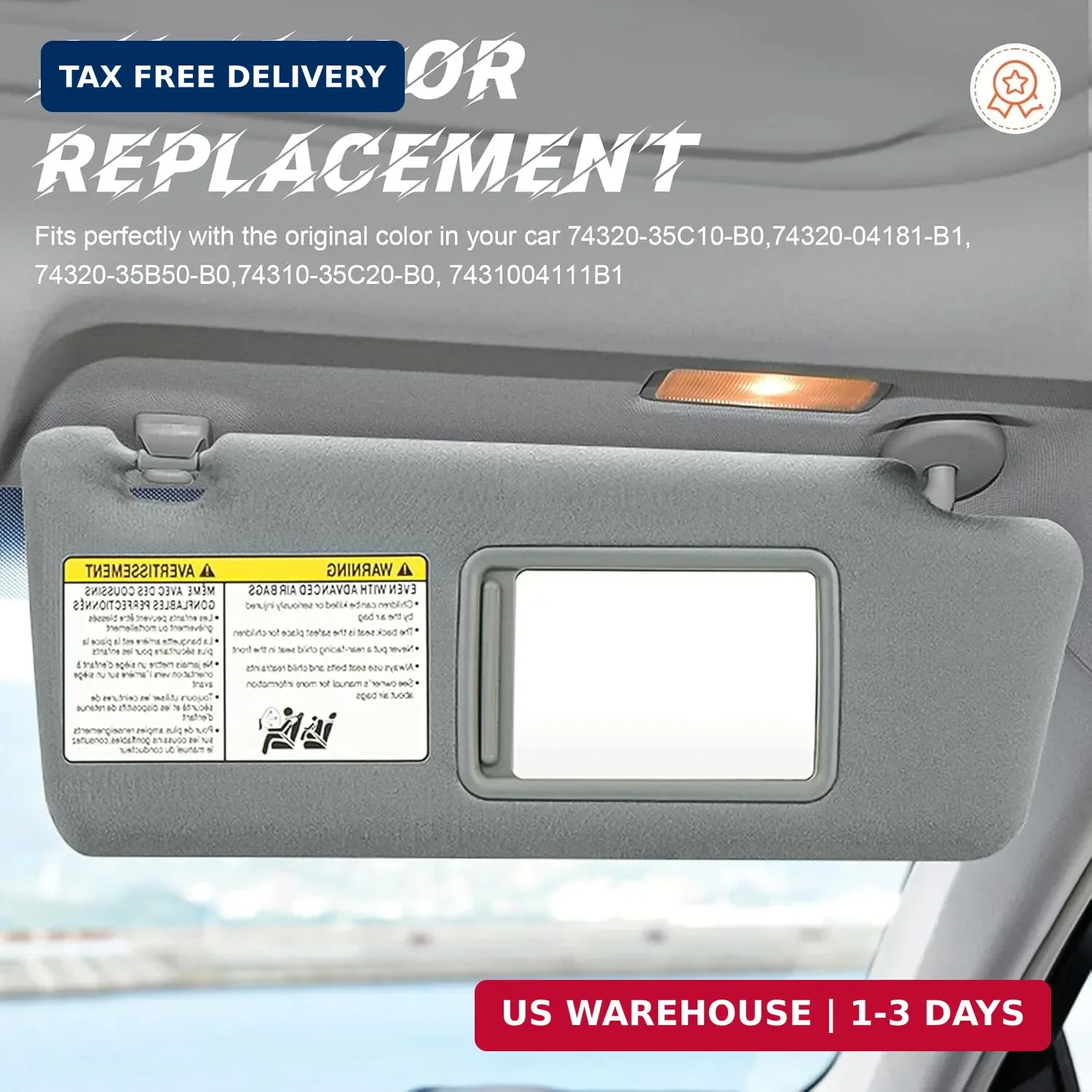 Gray Driver Left + Passenger Right Side Sun Visor Replacement Compatible with To