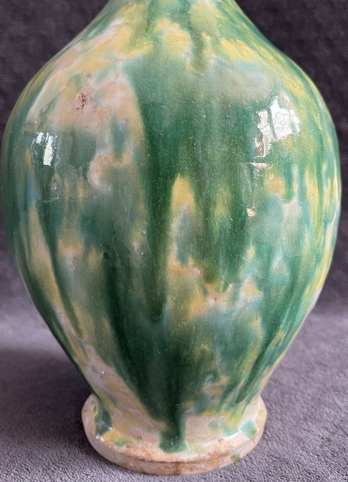 RARE Antique Middle Eastern Drip Splash Glazed Earthenware Bottle Form Vase