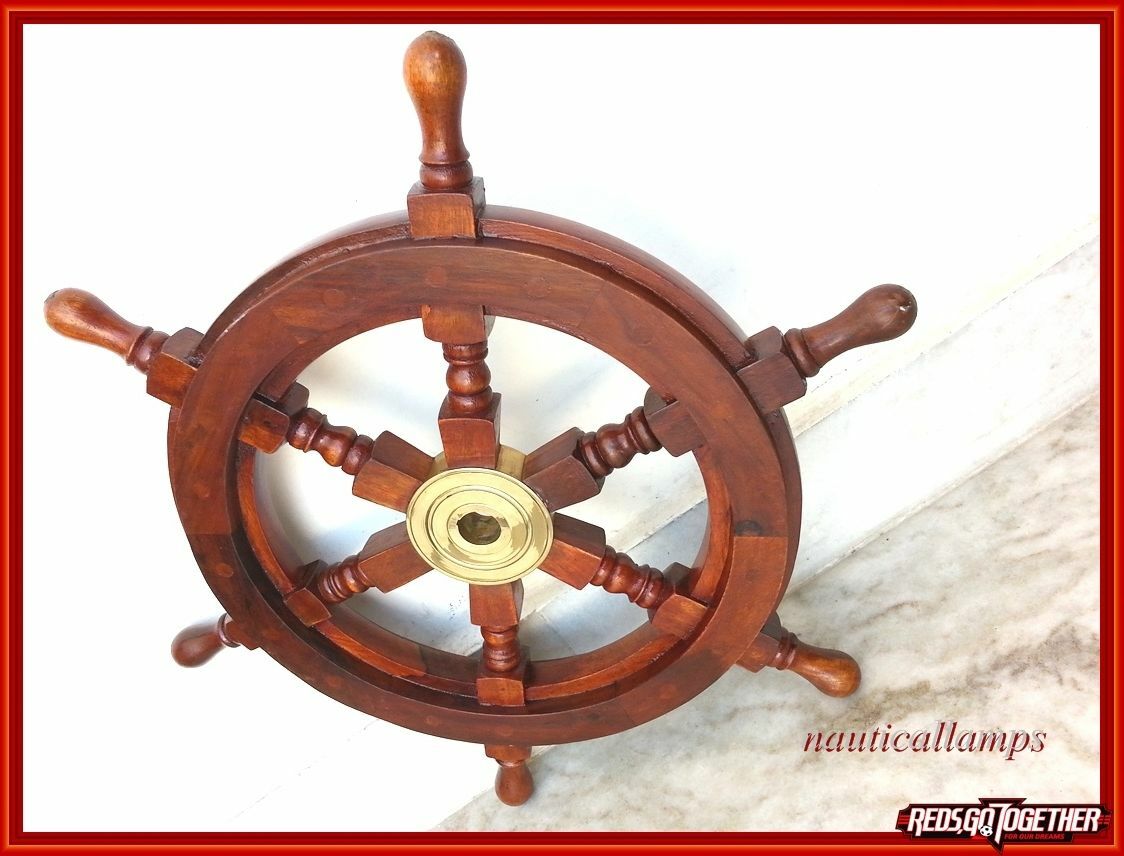 18 Inches Nautical Boat Ship Wheel Brown Wooden Steering Wheel Wall Decor Item