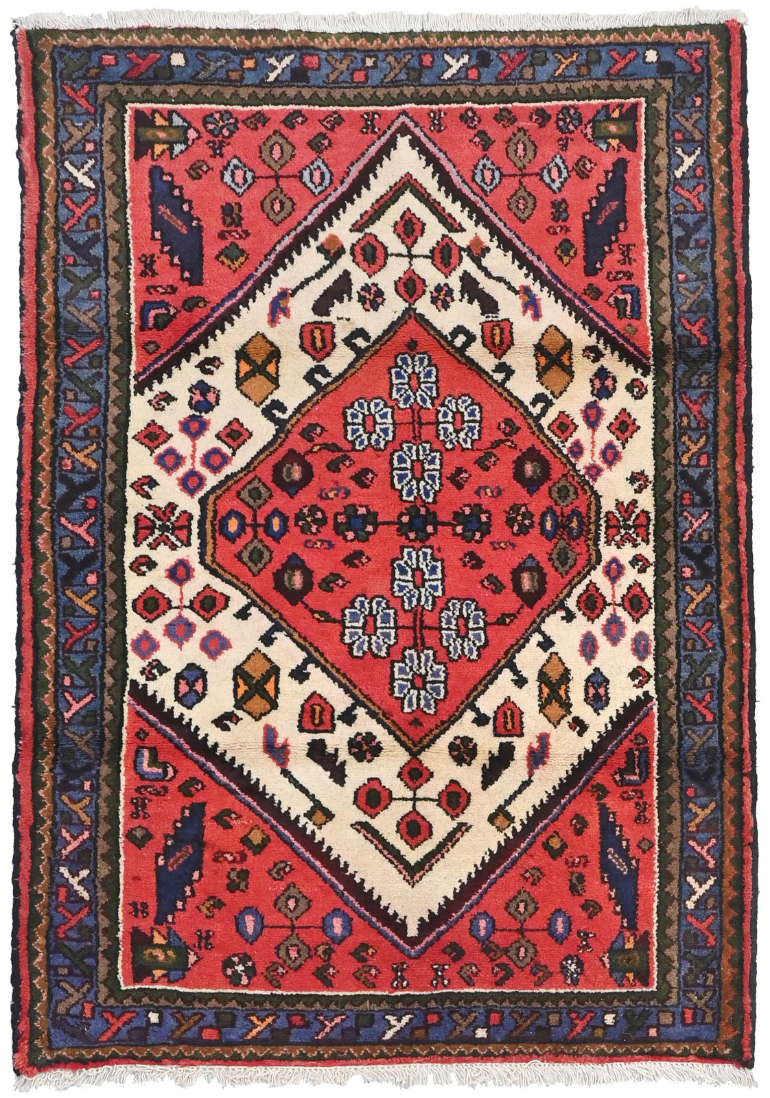 3’4X4’8 Hand-Knotted Vintage Tribal Cream Oriental Rug Foyer Decor Carpet