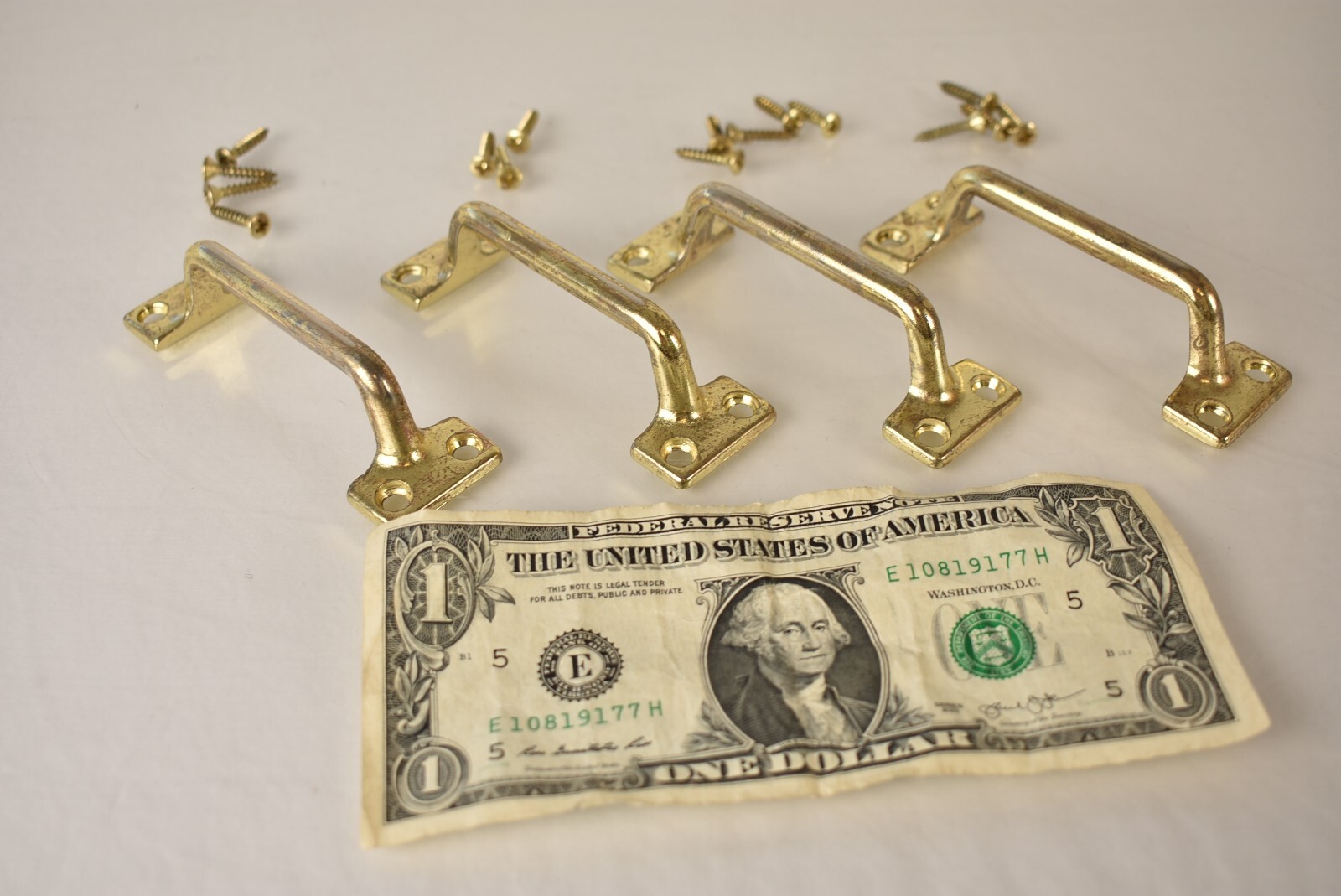 4pc Vintage Stanley Weathered Brass Cabinet Door Handles Pulls Hardware