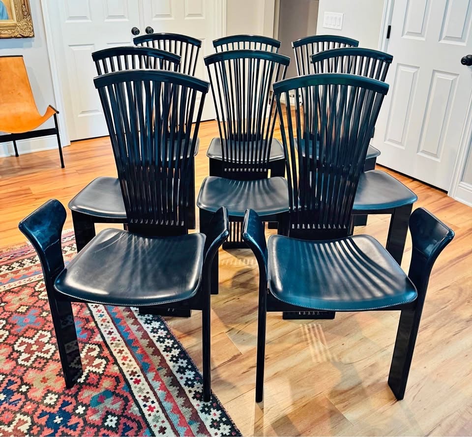 set of 8 Postmodern Dining Chairs by Pietro Costantini Italy 1980s leather seats