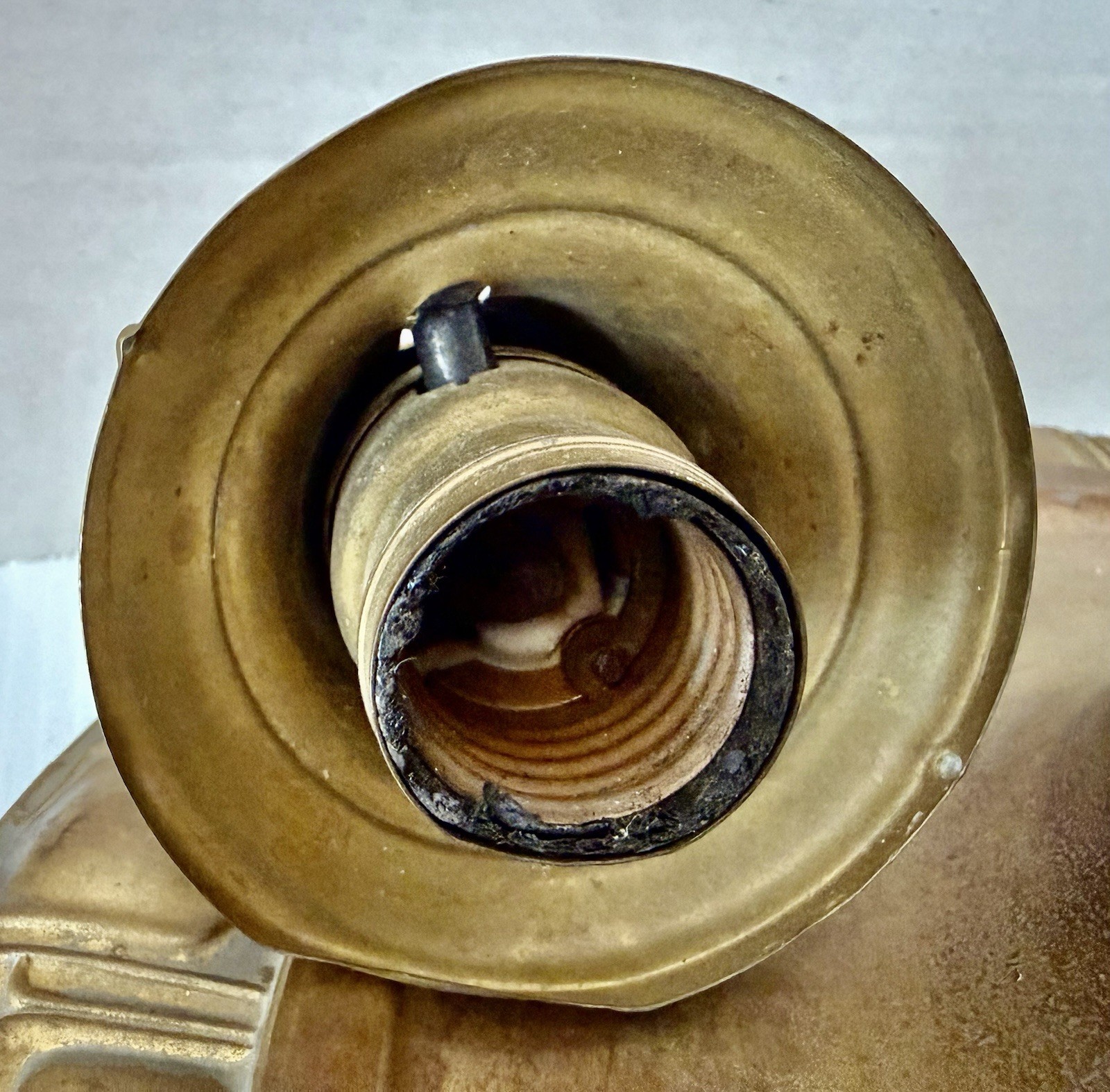 Antique Brass Art Deco 4 Light Pan Chandelier Turn Switch Sockets 14” Diameter