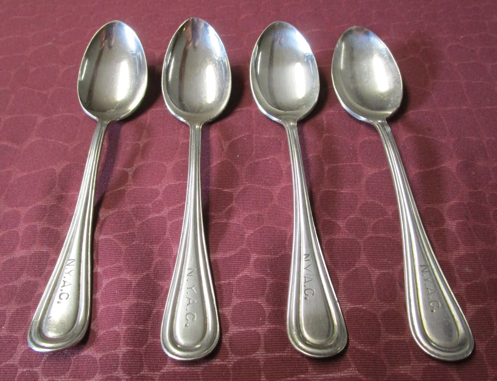 NEW YORK ATHLETIC CLUB 4 Silverplate Demitasse Spoons 1928 NYAC