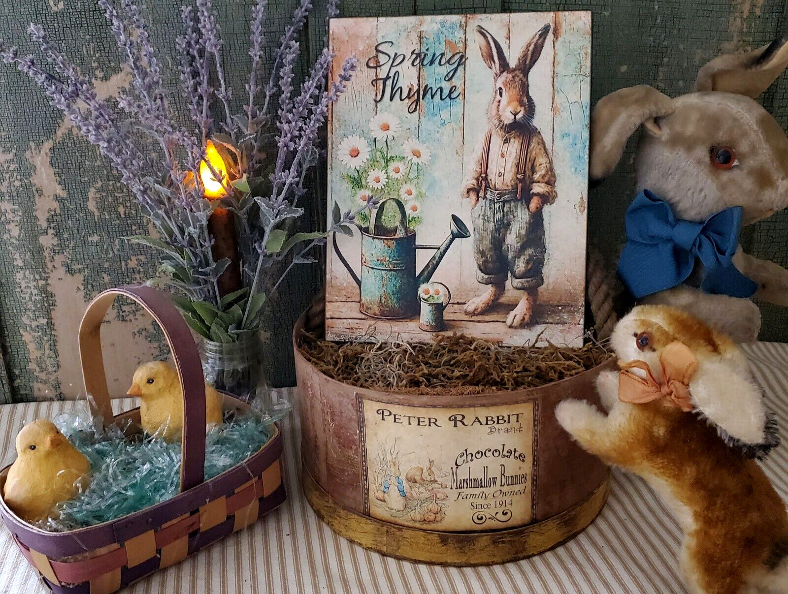 SWEET PRIMITIVE SHABBY VINTAGE FOLK STYLE EASTER RABBIT BUNNY SPRING THYME SIGN