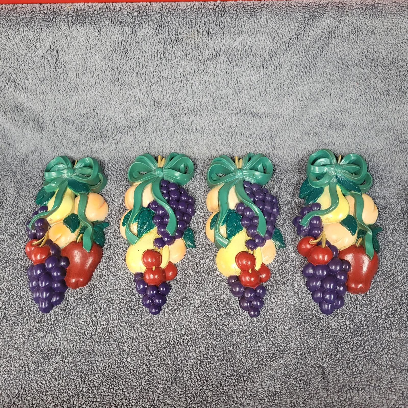 Vtg 1995 Home Interior Wall Hanging Fruit Cluster Apple Grape Cherry USA X4