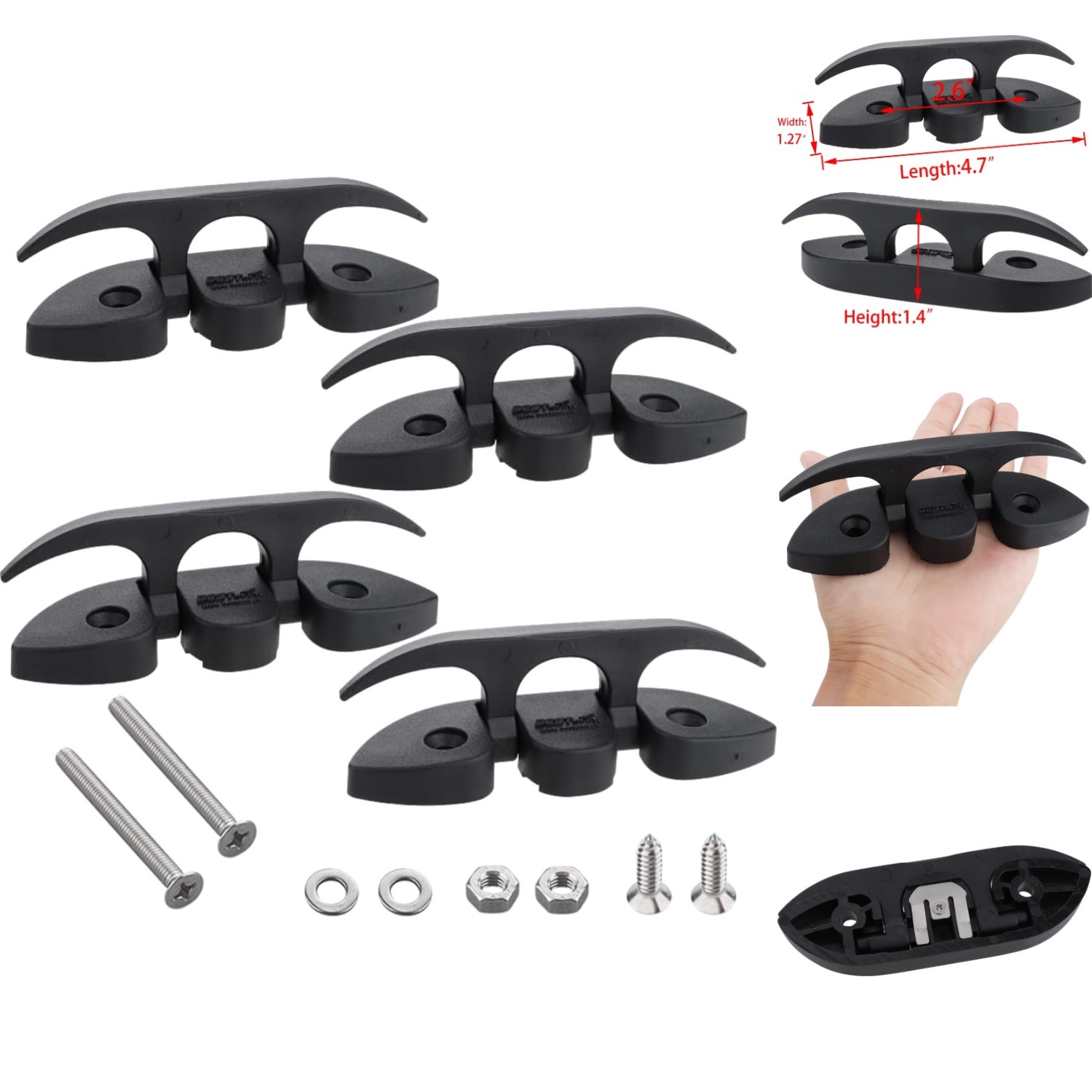 5″ Folding Cleat Flip-up Dock Cleats Marine Grade Nylon Black with Screws 4 Pcs