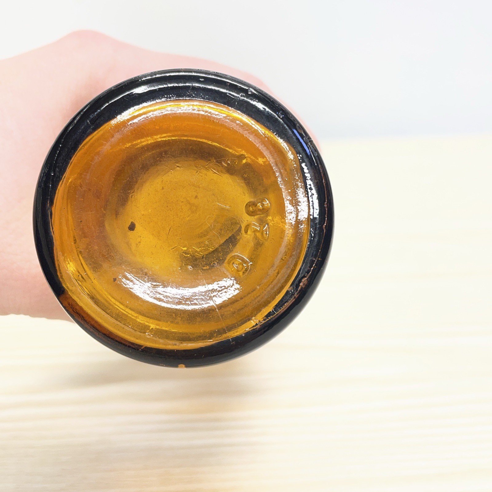 Vintage Embossed Amber Glass Measuring Bottle 1/2 Cup