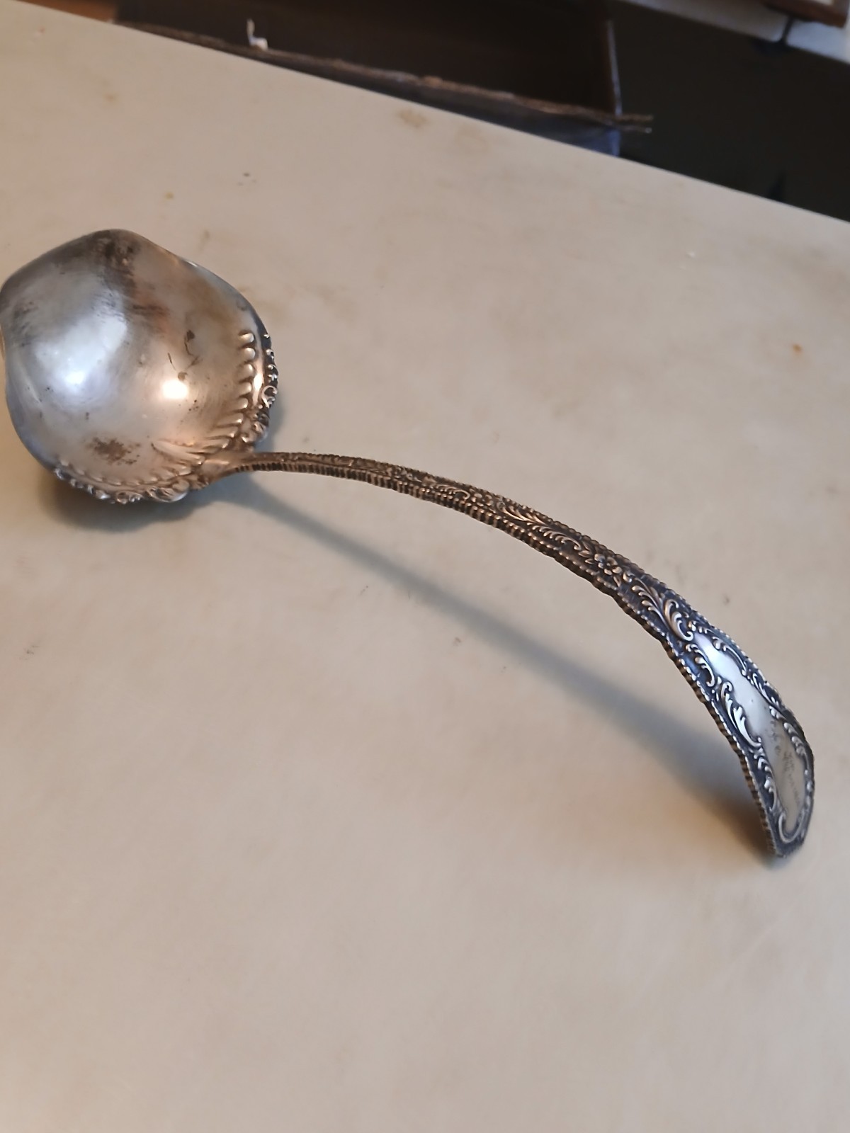 SCARCE FRANK M. WHITING STERLING PUNCH LADLE DAMASCUS 10.5″ De EMMA 142 grams