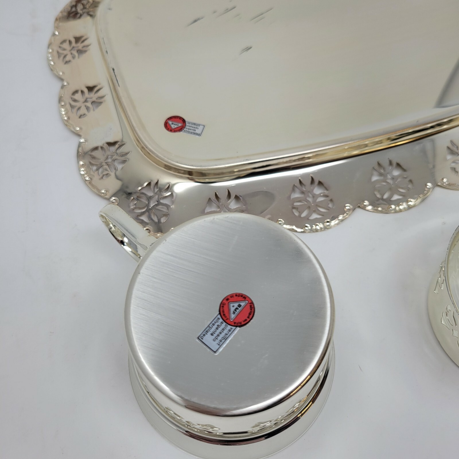 BMF Silver Plated 13 PC Set 6 cups with liners + tray Made in Western Germany B2