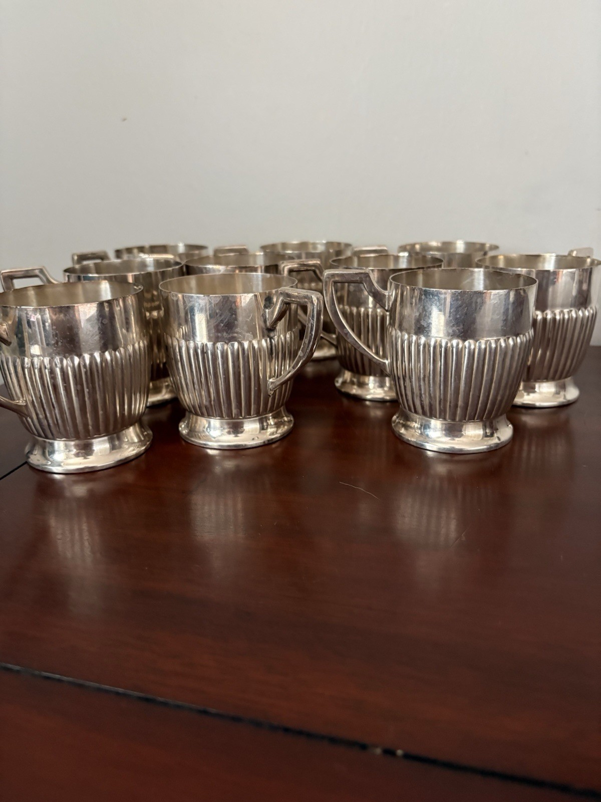 Leonas Bergmann Silver Plated Cups Set Of 10 Half Reeded Pattern Germany