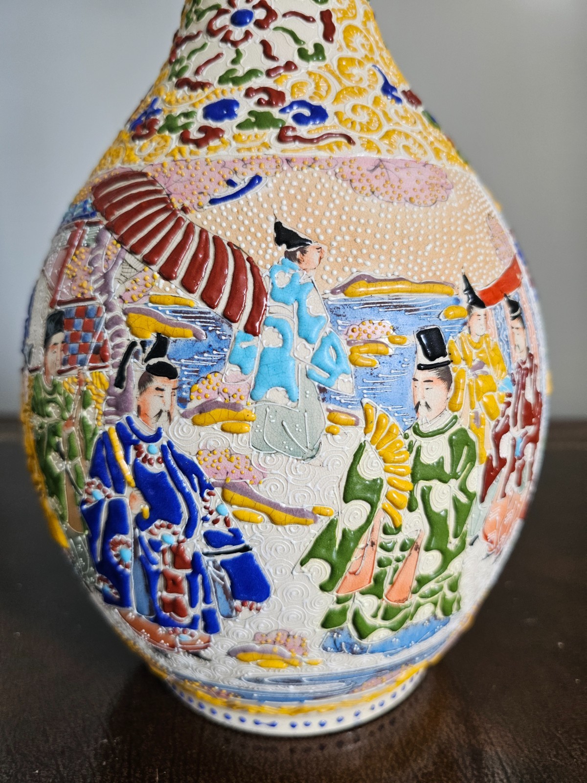 Antique Japanese Satsuma Moriage Vase 16 inches 1930+-