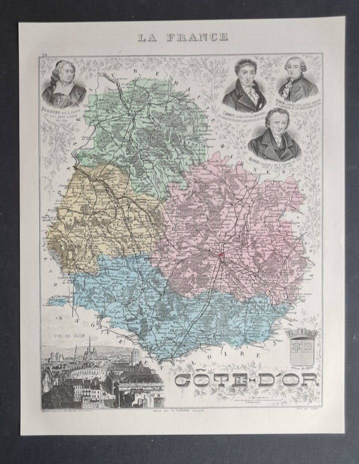 Antique (1882) map – Cote d’Or – Dijon – France – Vuillemin