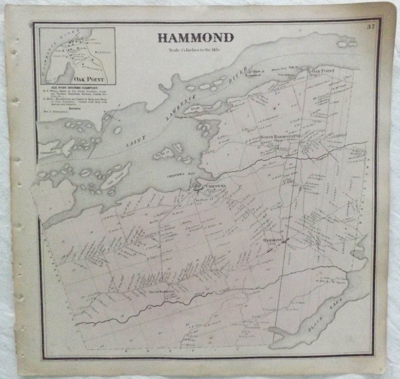 1865 NY St Lawrence County Town of Hammond Antique Atlas Map