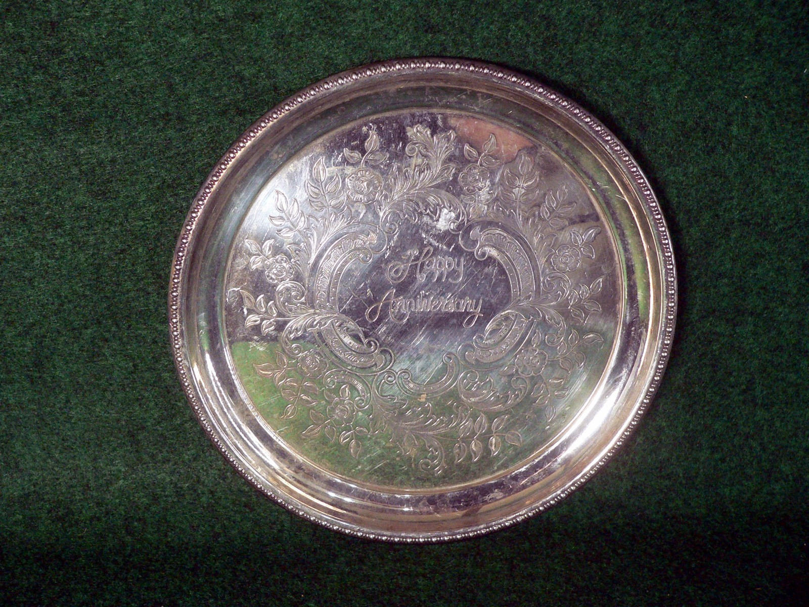 Heavy James Silver Plated Round Tray 25cm Engraved Drinks Serving Platter #A3