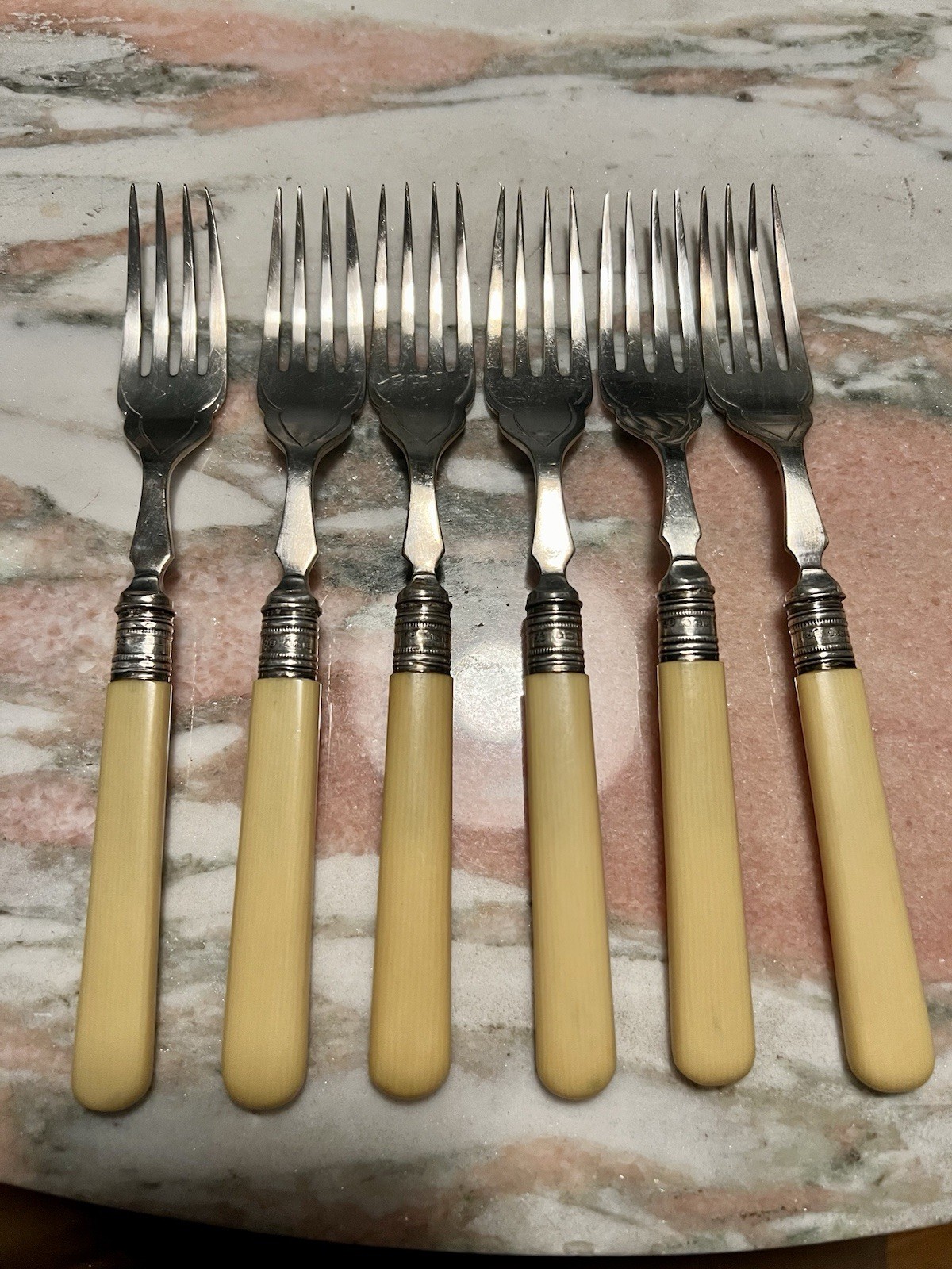 English Silver Plate Fish Set For 6 In Oak Wood Case Sterling Ivorine Handles