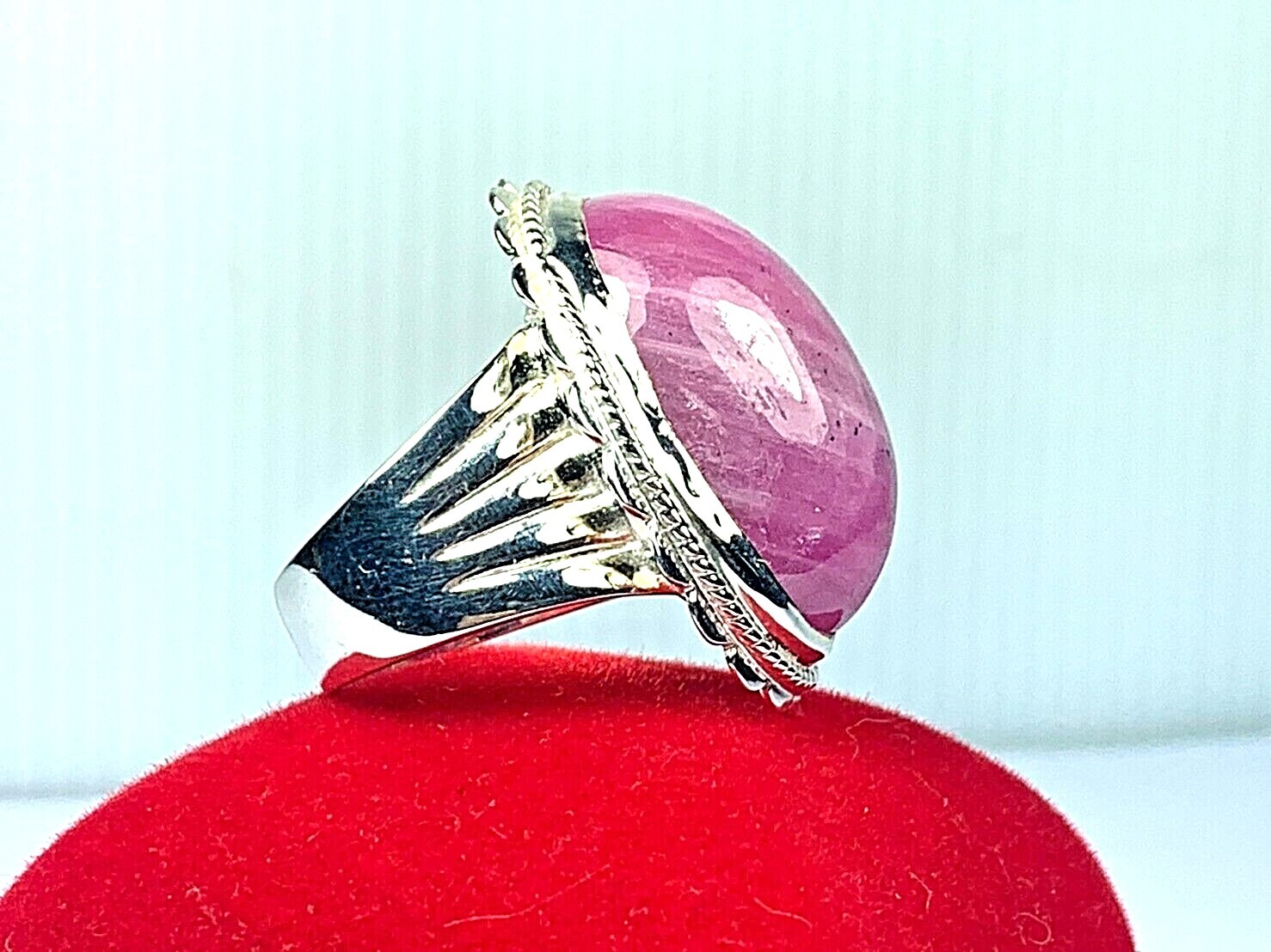 925 STERING SILVER BURMESE RUBY BLESSING HANDMADE RING US-10 FETISH THAI AMULET