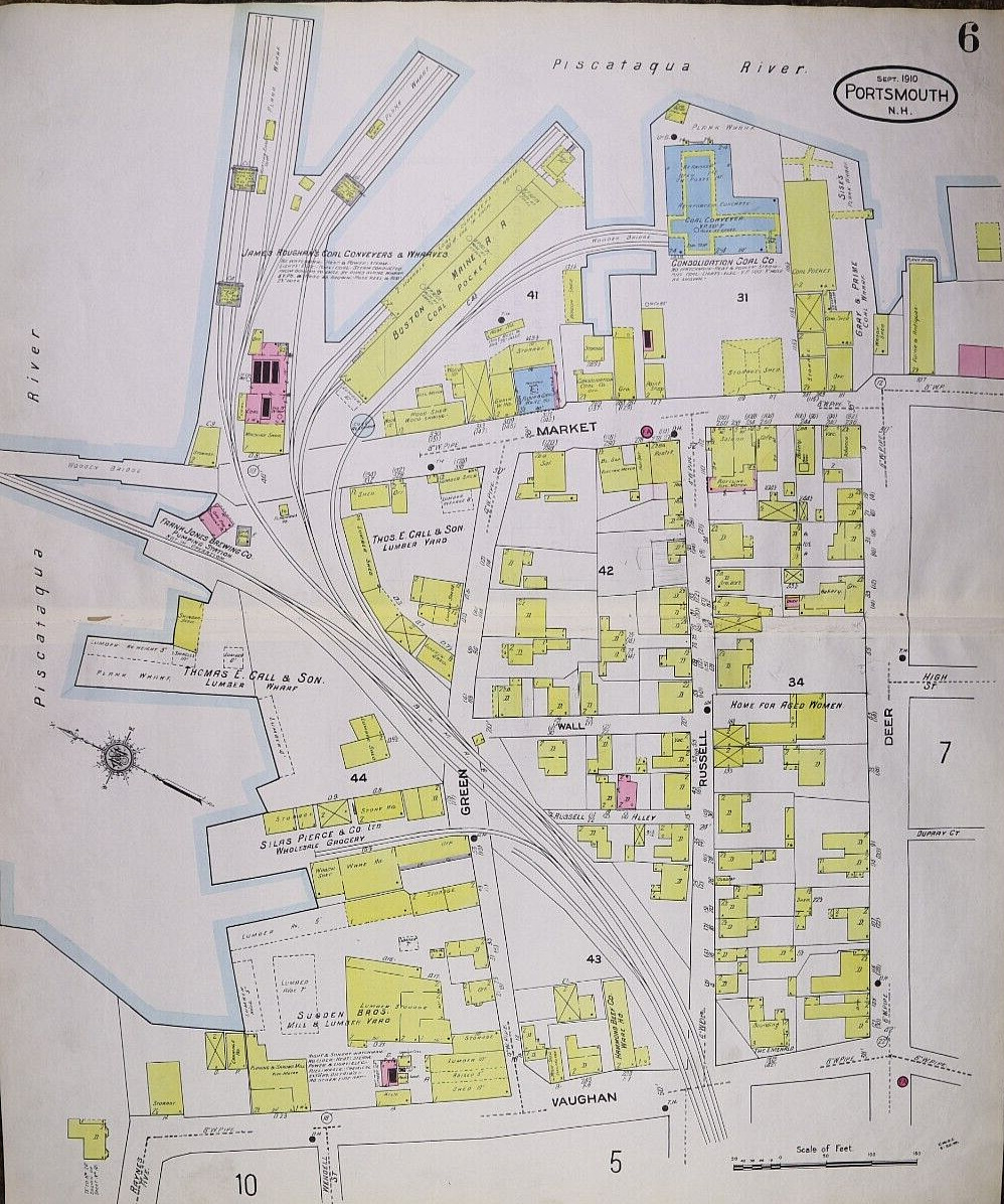 1910 Plat Map MARKET St., LUMBER YARDS – COAL POCKETS, PORTSMOUTH, NH (21×25)#6