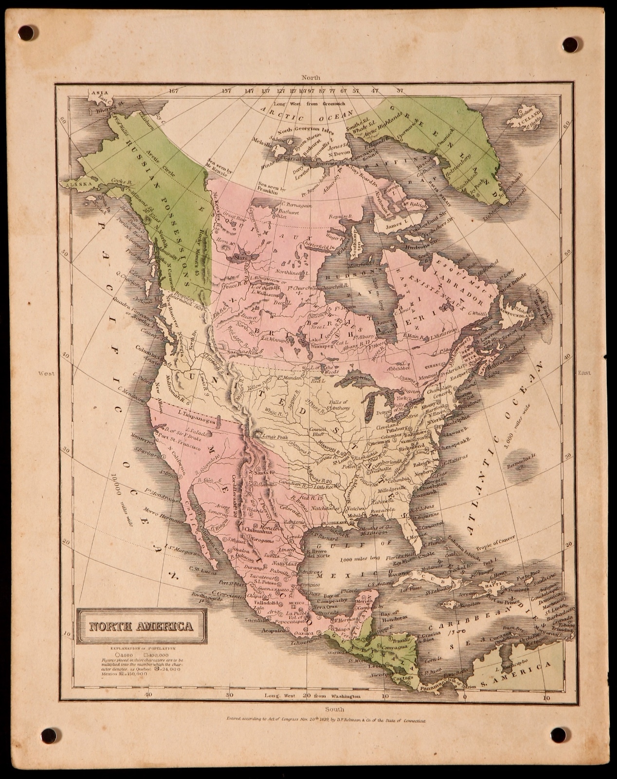 Antique 1829 D F Robinson, Jesse Olney North America Atlas Map, ~9.25″ x 11.75″