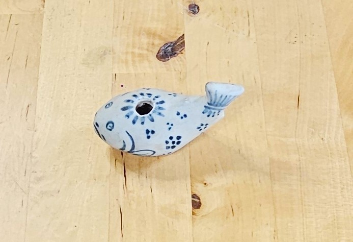 15th c. Vietnamese Blue & White Porcelain Puffer Fish Water Dropper Antique 3”