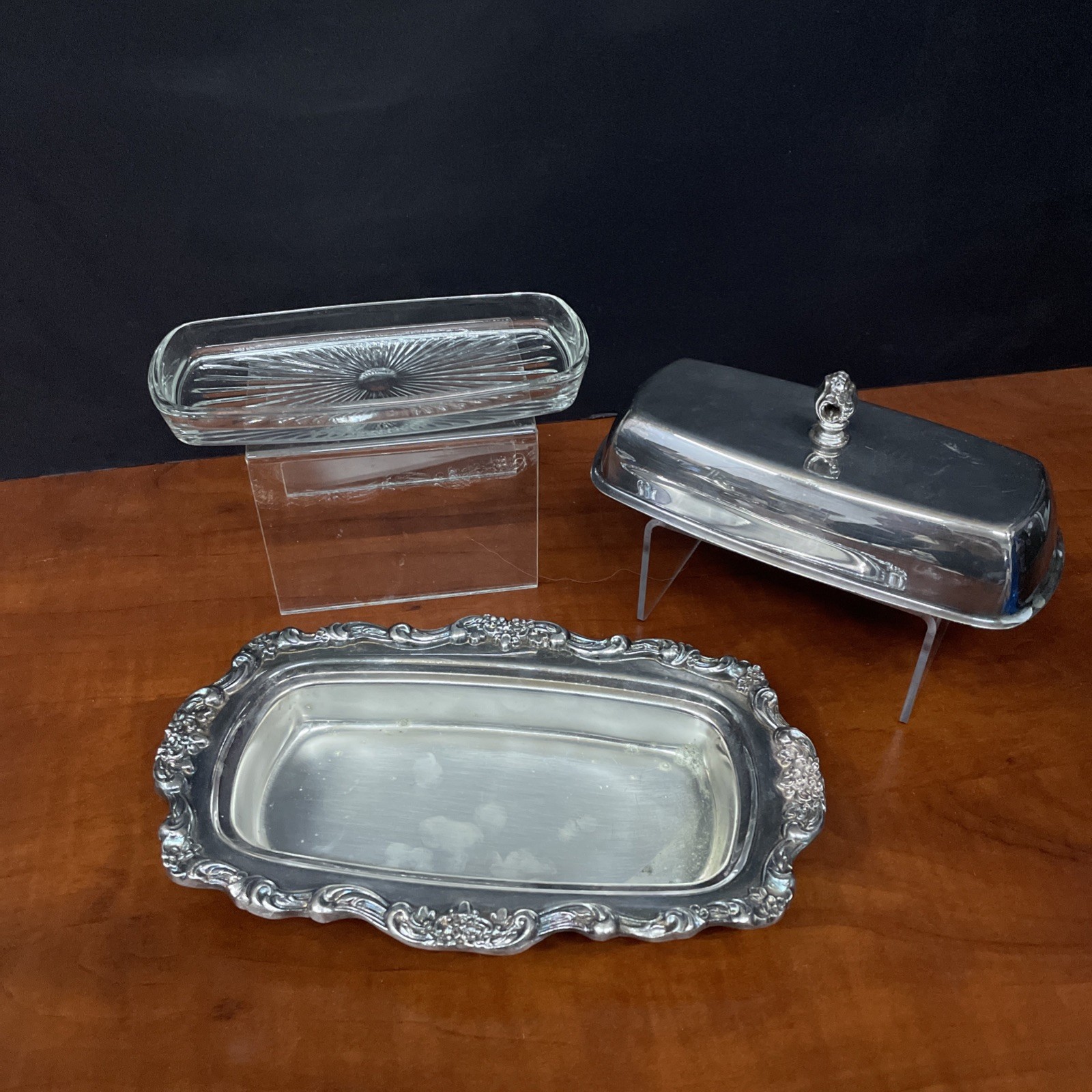 Vtg Jowle Silver Butter Dish With Star Glass Holder