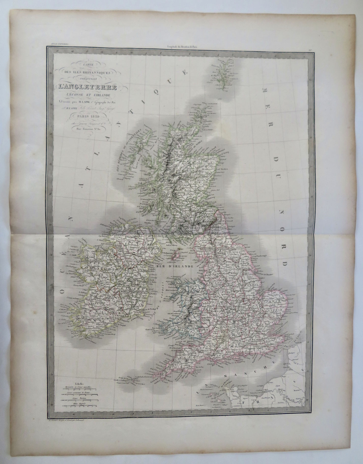 British Isles Ireland United Kingdom England Wales Scotland 1829 Lapie large map