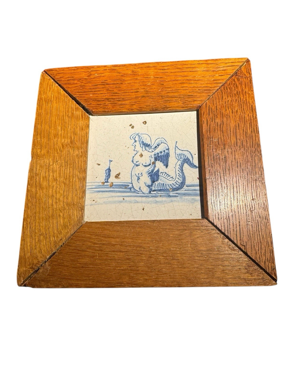 Framed 18th Century Mermaid Delft Tile (B165)