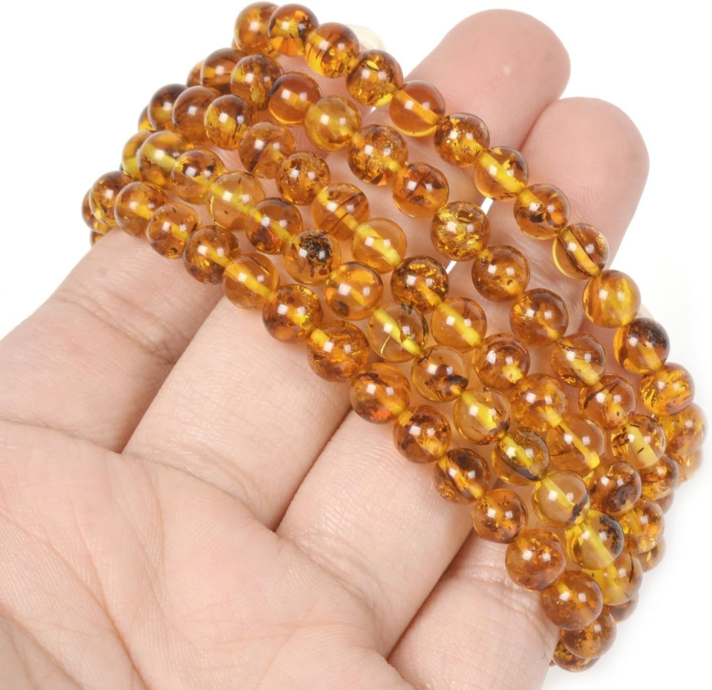 Natural Amber Stretchable Beads Bracelet – Crystal Healing Fashion Jewelry