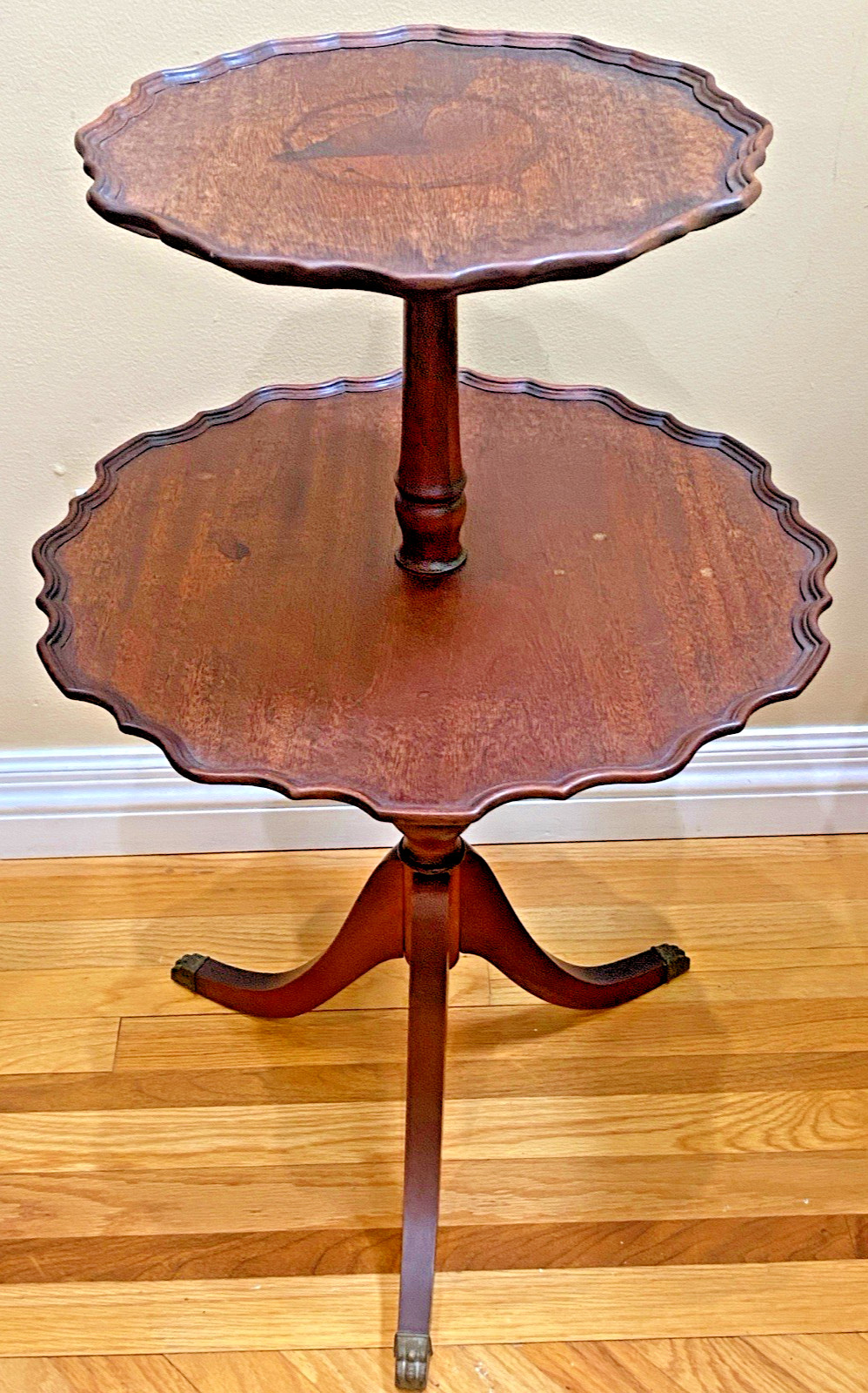 Vtg Ferguson Antique Table 2 Tier Pie Crust Mahogany Wood Claw Foot 30″ Tall