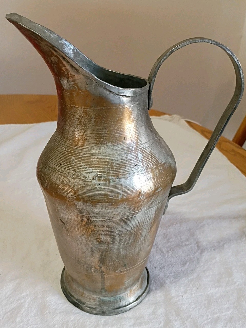 Vintage Antique Middle Eastern Tinned Copper Water Pitcher Carafe G2