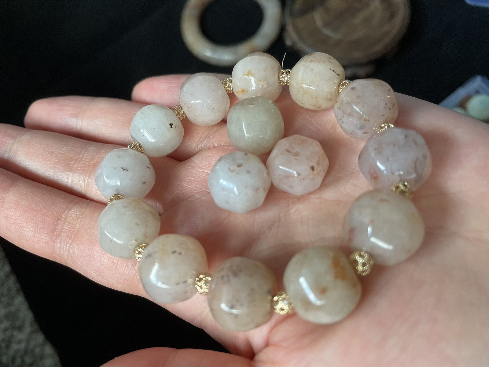 Unique Natural Jade Set Bangle 56cm ID And Octagon Beads Bracelet Multi Color