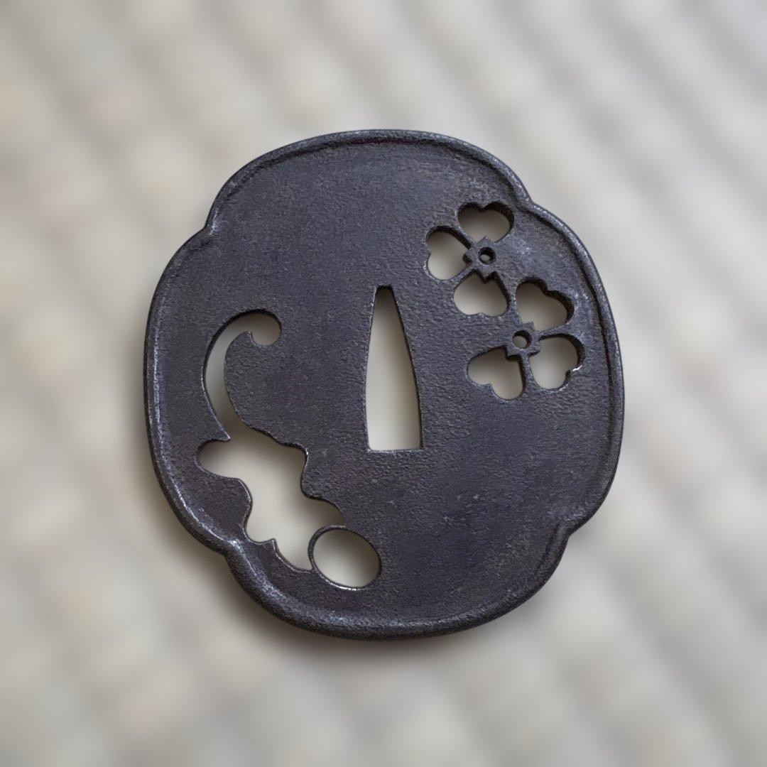 Iron Tsuba Plum Design Japanese Sword Guard 7.5cm No Box