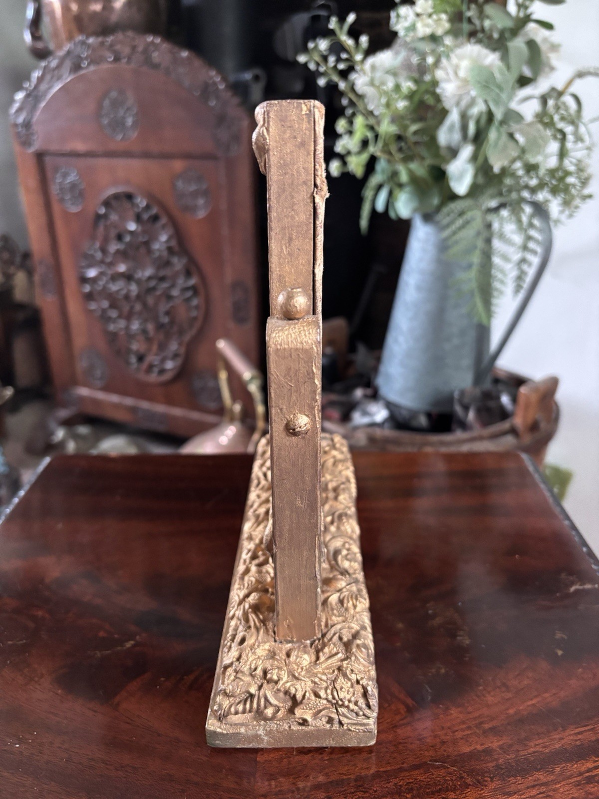 Antique Gold Gesso Photo Frame Mirror • Ornate Wooden Tabletop Vanity c1900/1920