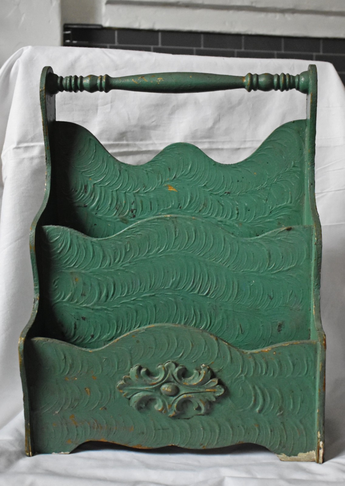 primitive magazine rack IMPASTO paint very cool old magazine floor rack NICE!