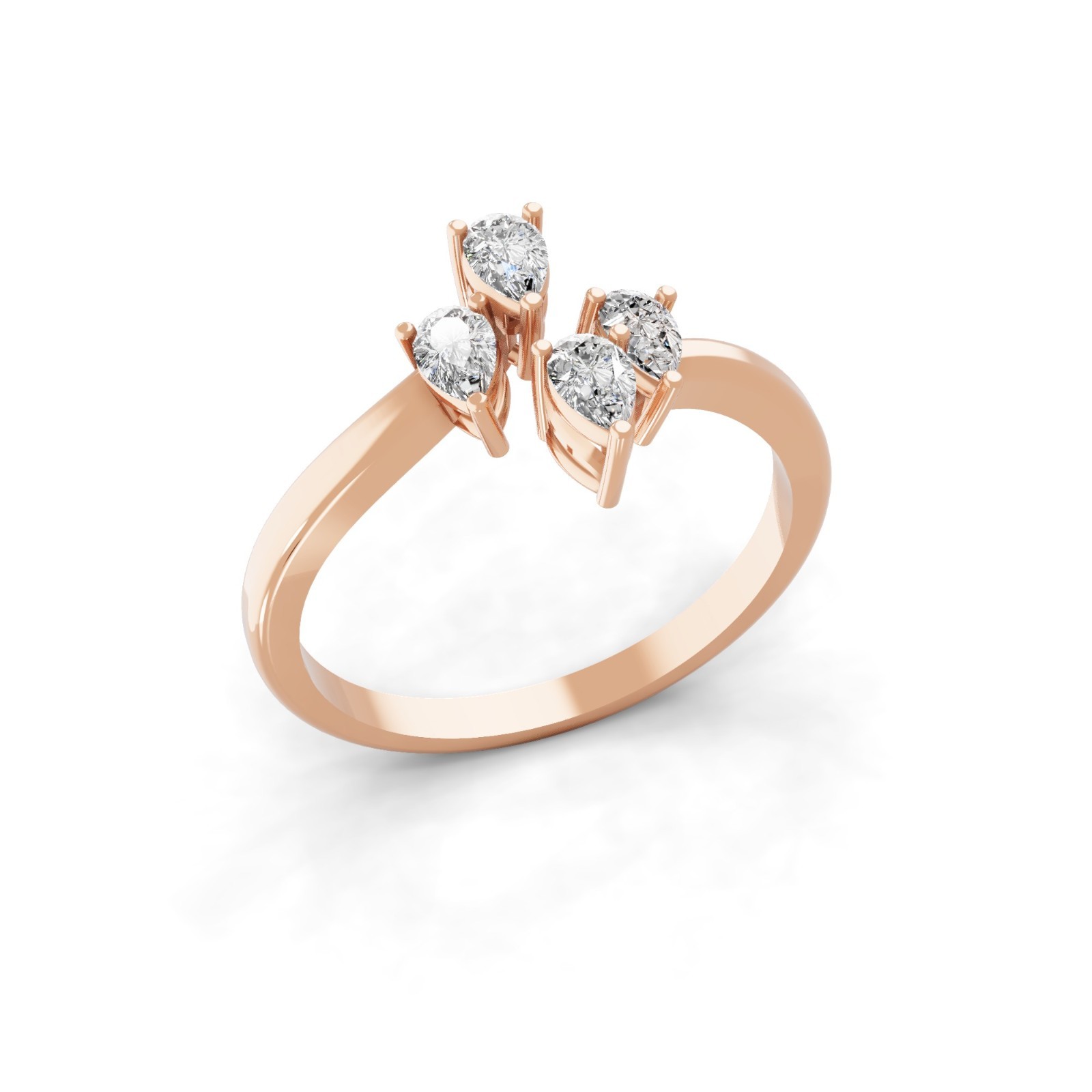 0.50 Ct Pear Lab Grown Diamond 9K Rose Gold Cuff Ring Wedding Ring for Her