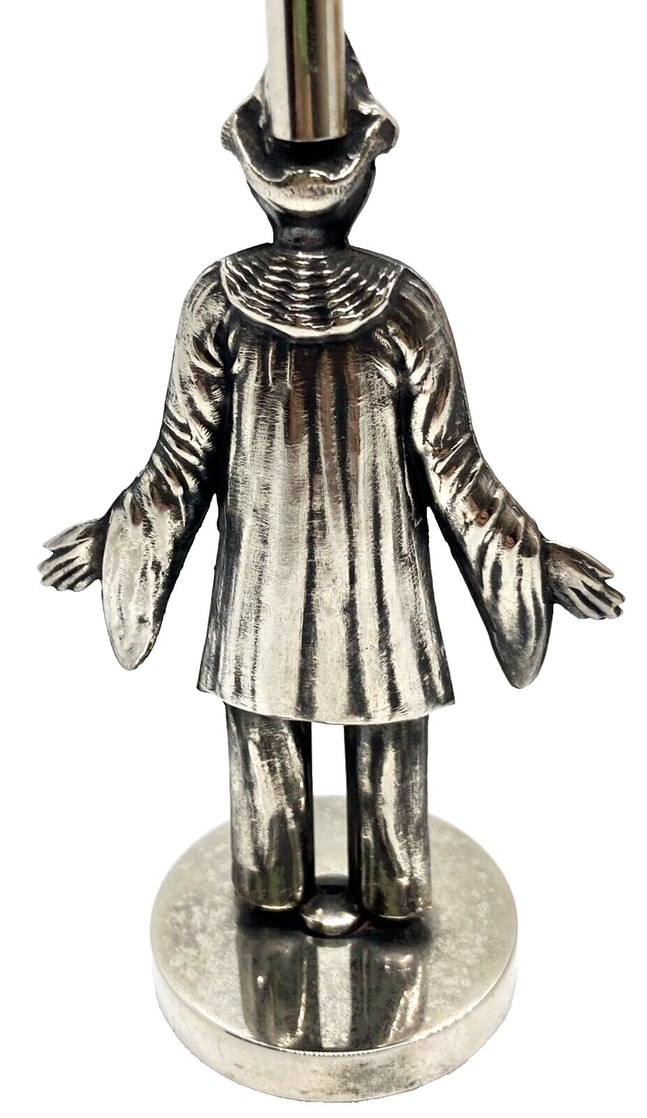 OLD SILVER ANTIQUE/VINTAGE SMALL VANITY TRAVEL MIRROR CLOWN PIERROT HANDLE, 7 in