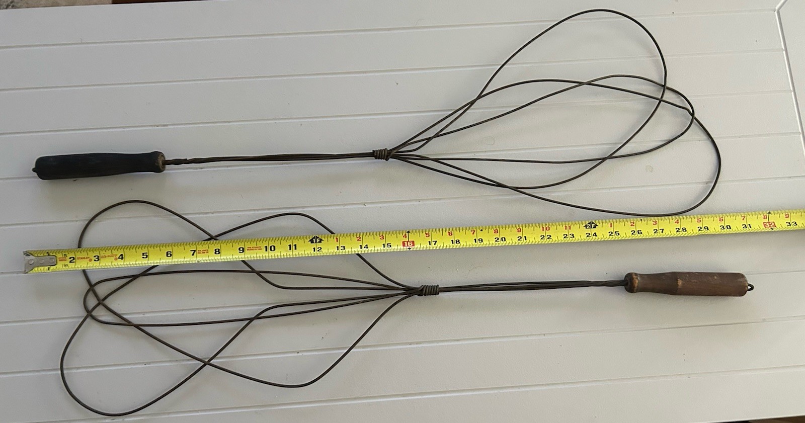 Antique Vtg Pair of 29” Wire Rug Beaters Wood Handle Primitive Country Decor