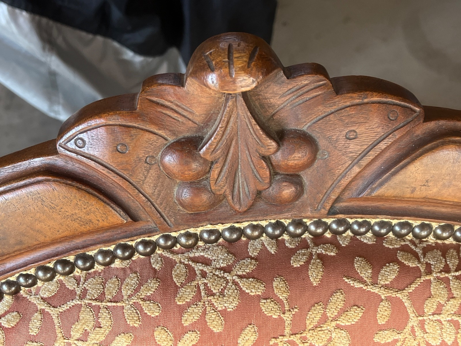 c1910 Antique Carved Walnut Loveseat with Matching Side Chair