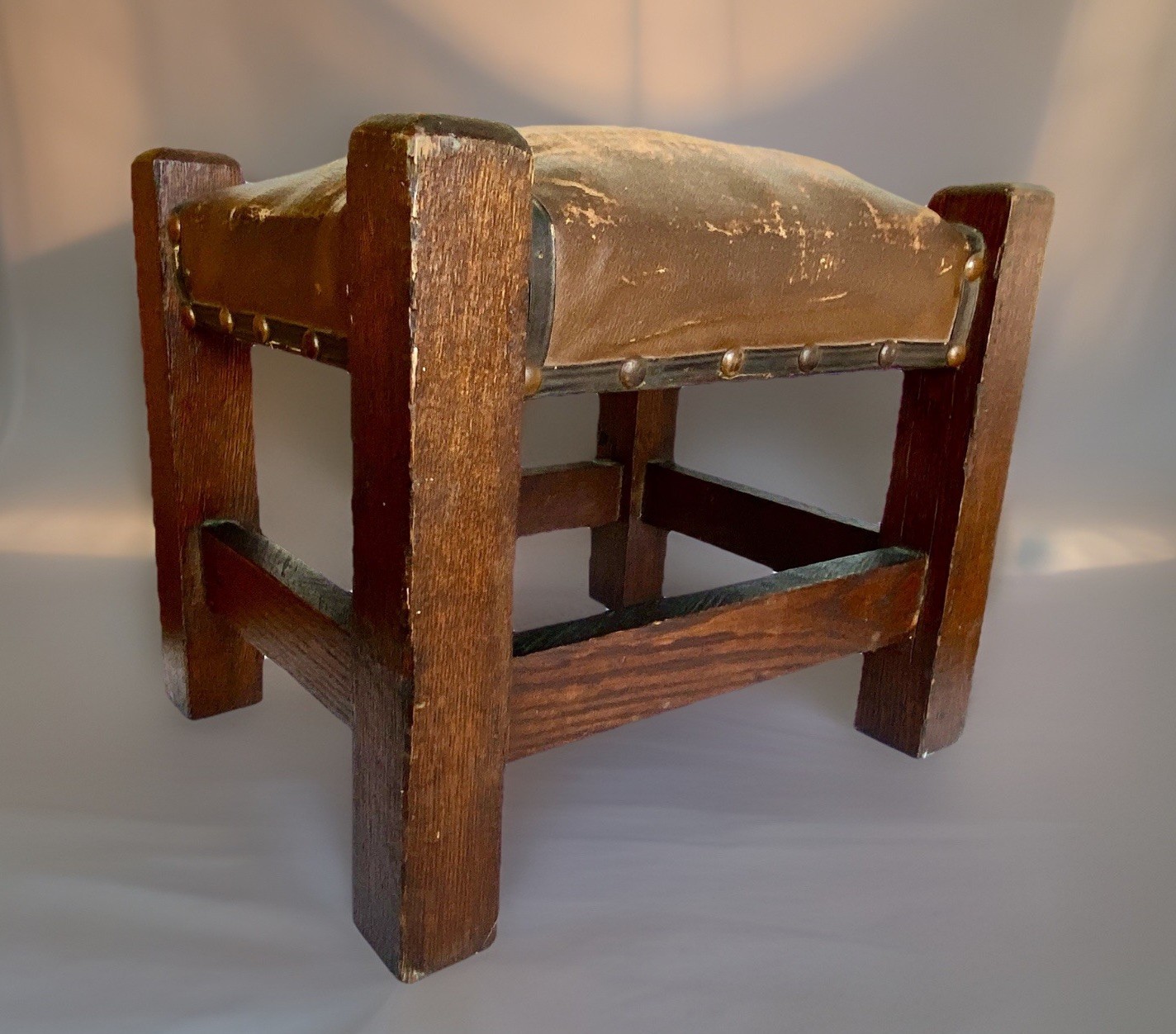 Antique Arts & Crafts Mission Oak Footstool 12″ Tall, 14-1/4″ Long, 11-1/2″ Deep