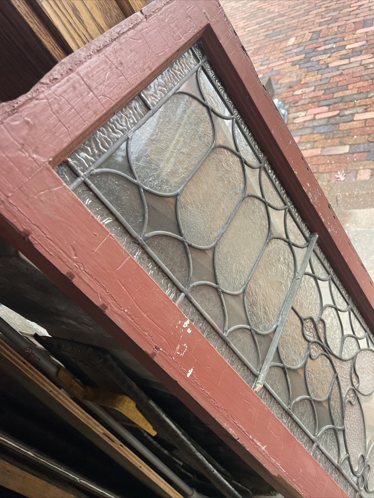 SG 4172 antique stained glass transom window with jewels 16.75 x 58.5
