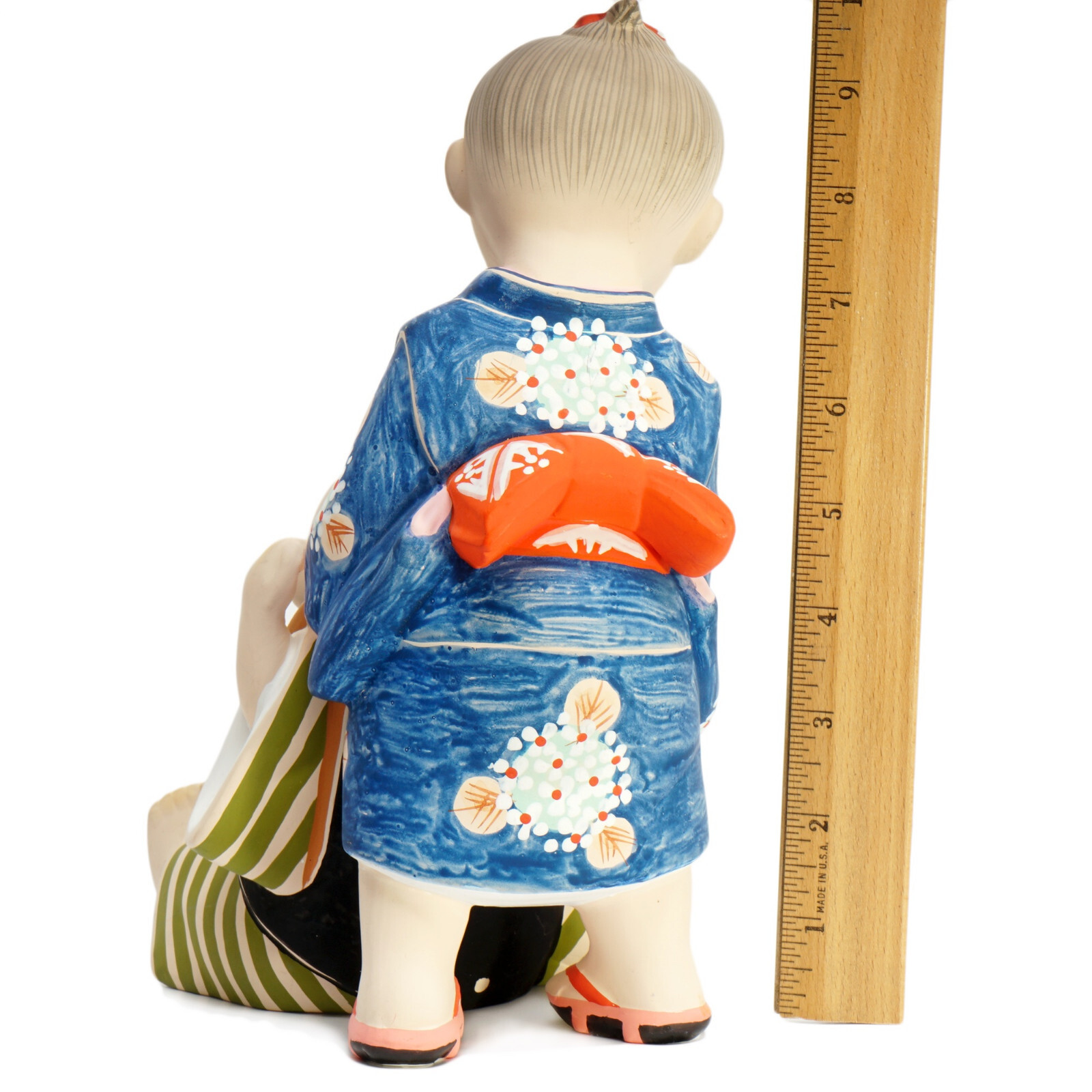 HAKATA Doll Figurine Hand Painted Chalkware Young Brother & Sister Japan