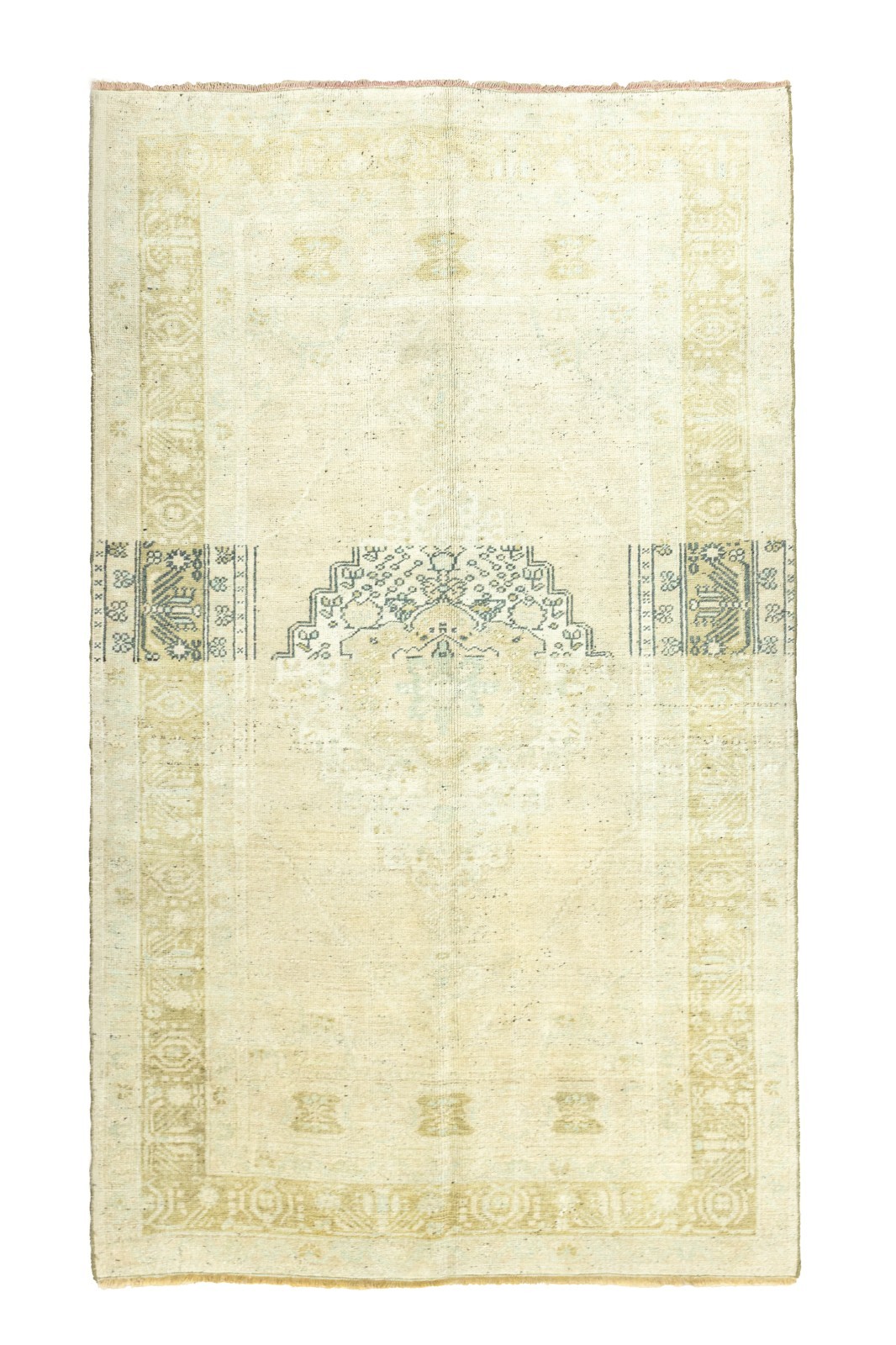 Vintage Hand-Knotted Turkish Oushak Wool Rug – 4’9″ x 7’9″ ft – Soft Earth Tones