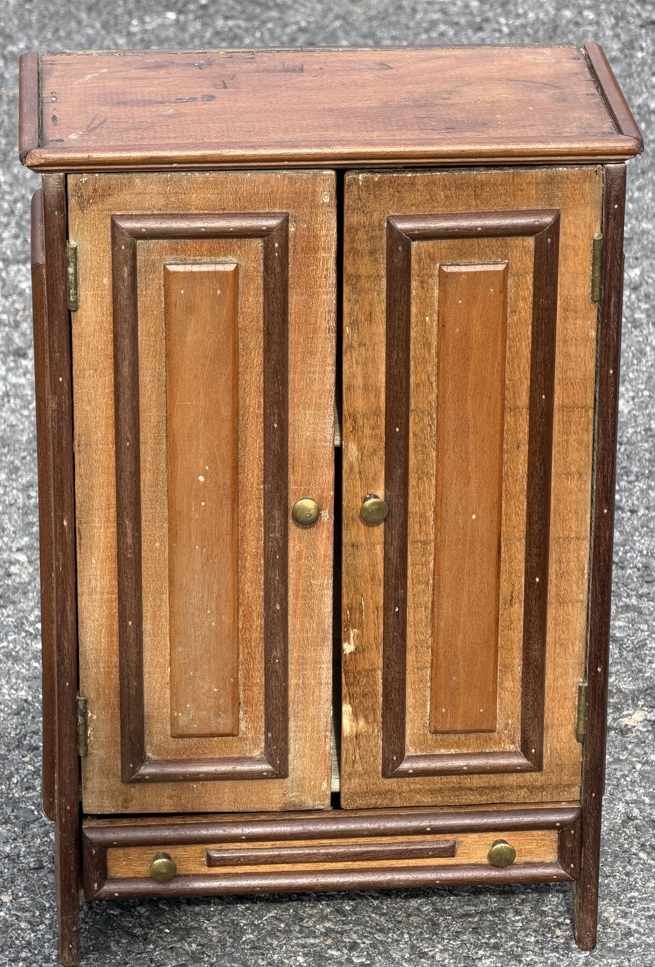 Circa 1890 New York Folk Art Miniature Pine And Mixed Wood Two Door Wardrobe