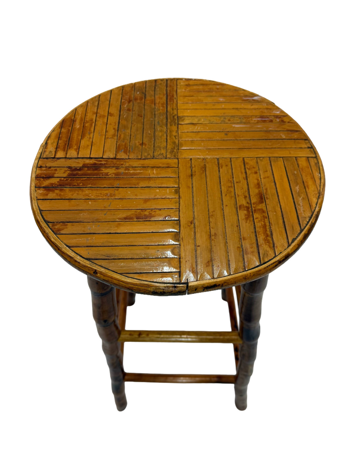 Mid-Century Kenian-Style Bamboo 30″ Bar Stool w/ Segmented Legs & Footrest