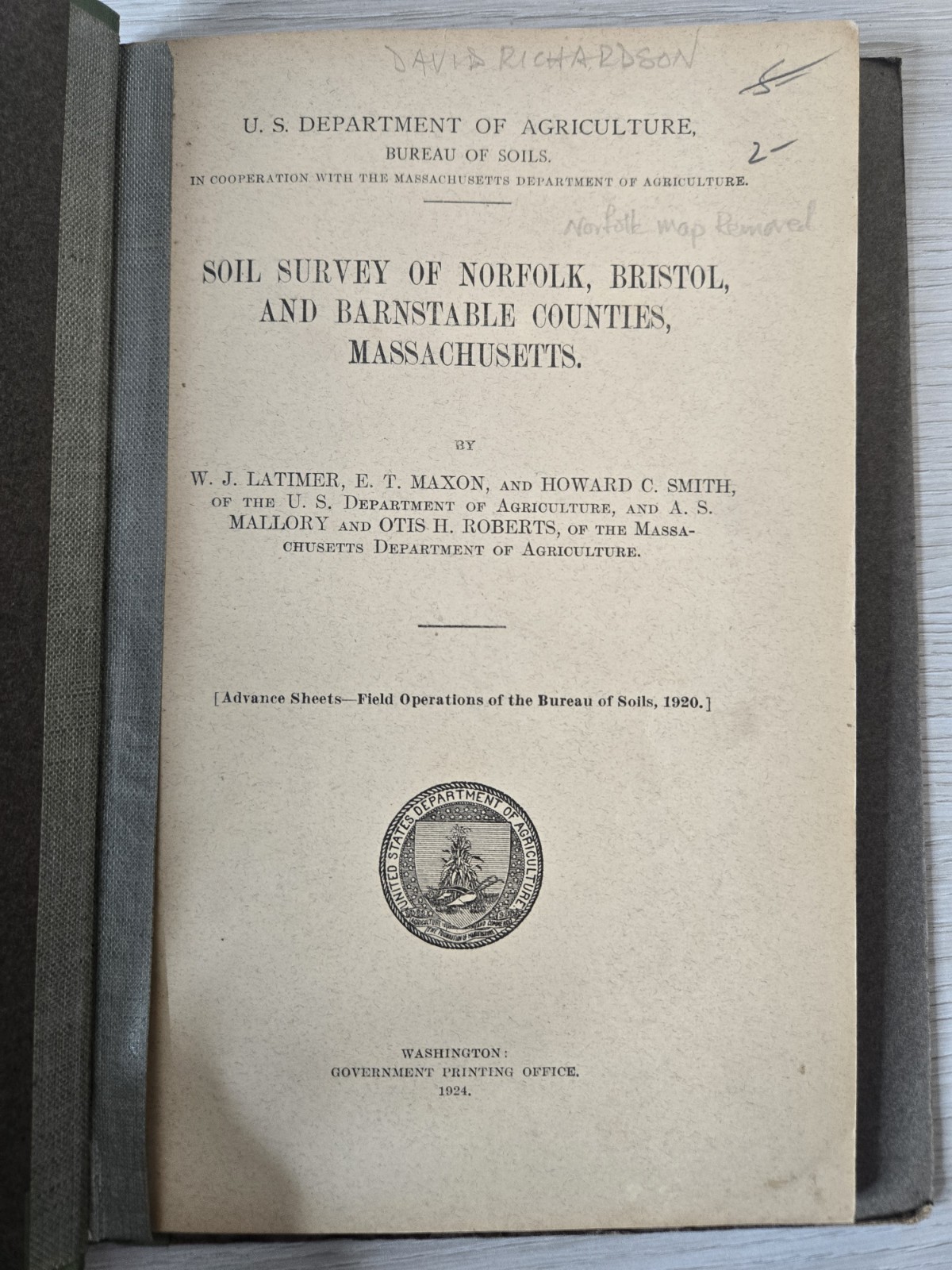 US Department Of Agriculture Soil Bureau Soil Survey Of Norfolk Bristol 1924 J15