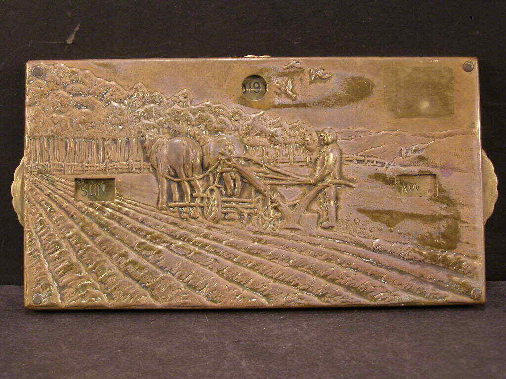 19c Antique Bronze Portrait Plaque Mechanical Perpetual Calendar Bas Relief Farm