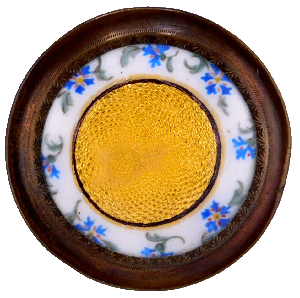 Large 19th C. Antique Porcelain & Basse Taille Enamel in Copper BUTTON NICE